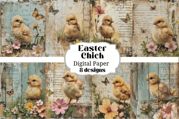8 Easter Chick Peep Flowers Backgrounds for Creative Projects