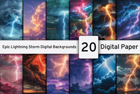 Epic Lightning Storm Digital Backgrounds: High-Energy Design Assets