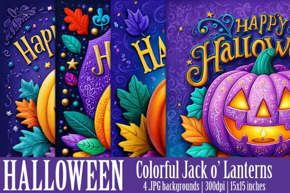Halloween Jack O'Lantern Backgrounds, S2: Spooky Season Design Assets