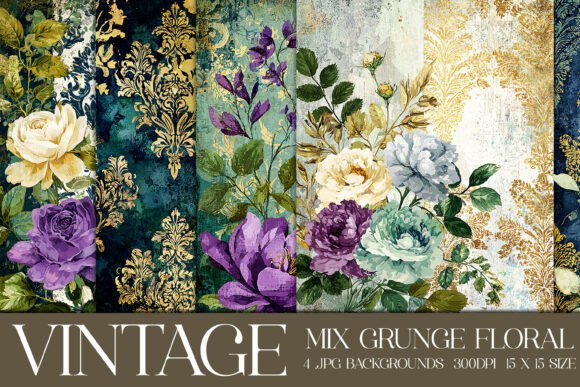 Infuse Nostalgia with Vintage Grunge Floral Backgrounds, S6