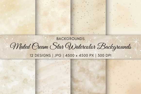Muted Cream Star Watercolor Backgrounds: A Celestial Touch for Your Designs