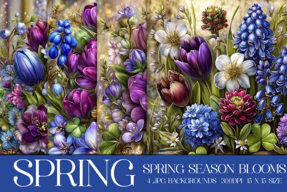Spring Season Blooms Backgrounds, S1: Fresh Floral Graphics