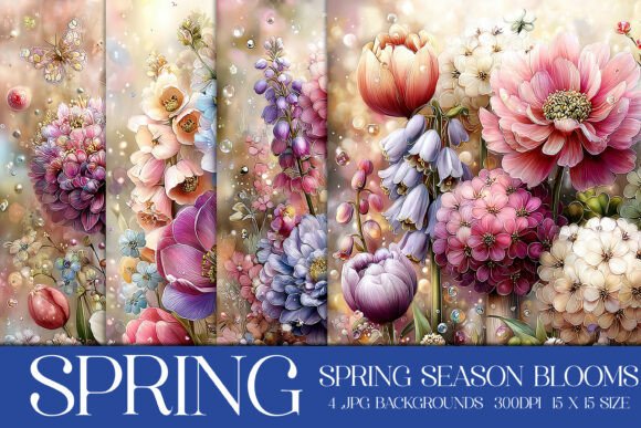 Spring Season Blooms Backgrounds, S7: Floral Design Assets