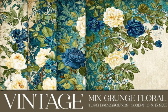 Timeless Texture: Vintage Grunge Floral Backgrounds, S15